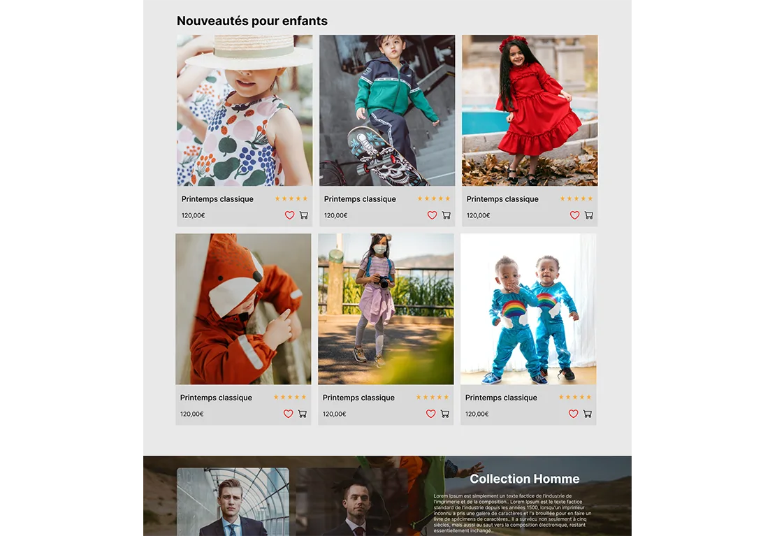 Catalogue d'une boutique de mode enfant et homme